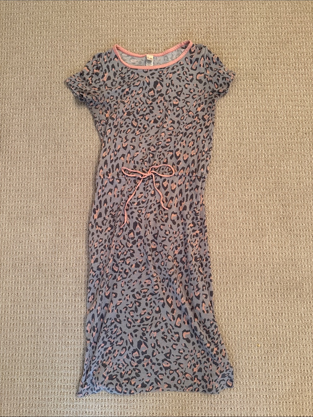 7th Ray Gray and Pink Leopard Midi Dress with Tie Waist